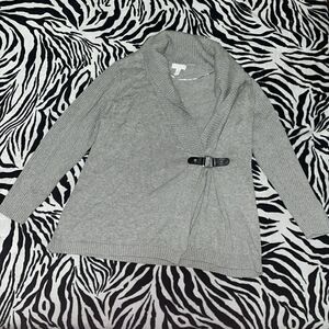 Charter club grey long sleeved faux leather buckle cardigan size 1x